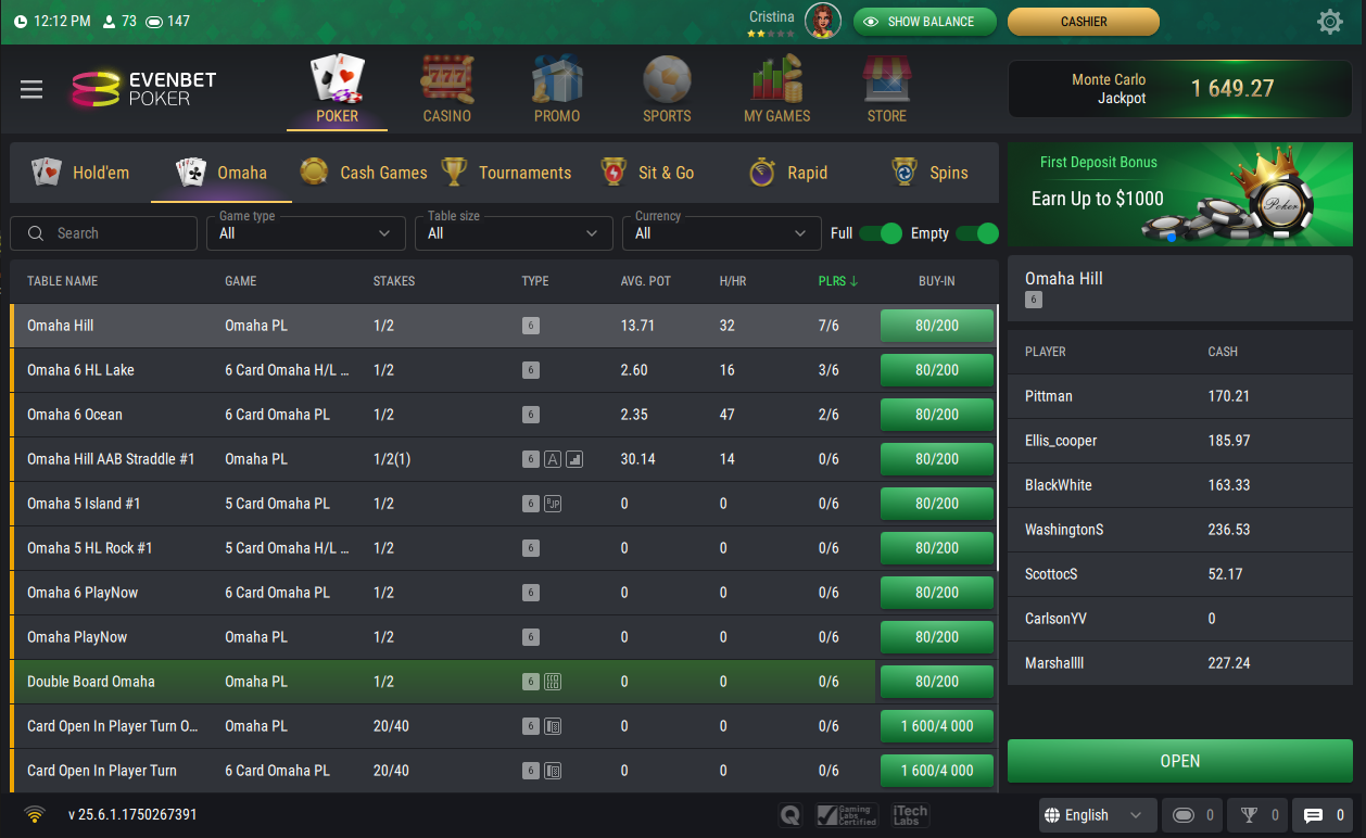 Hold’em and Omaha Tabs for Better Navigation