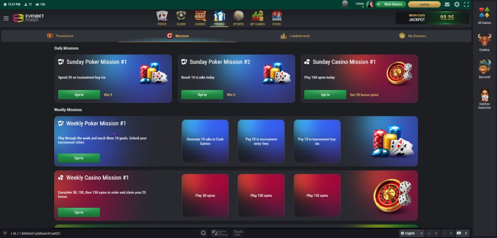 Online Poker Missions Widget