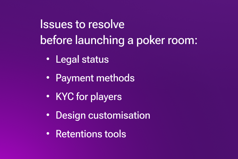 Resolve these issues before you start a poker room. Don't forget aboutn online poker KYC verification!