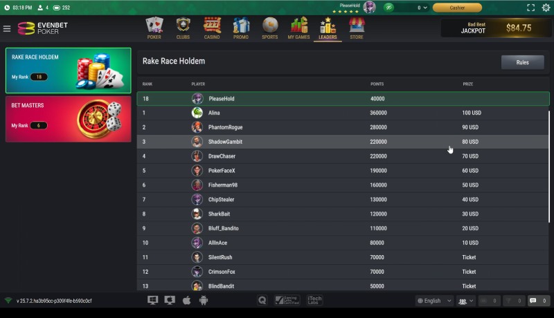Leaderboards in the EvenBet platform