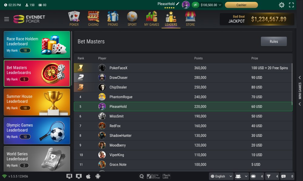Online Poker Leaderboards in the EvenBet Gaming software