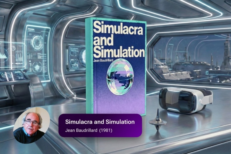 Jean Baudrillard, Simulacra and Simulation (1981). Book cover. Illustration for the article about the philosophy behind iGaming industry