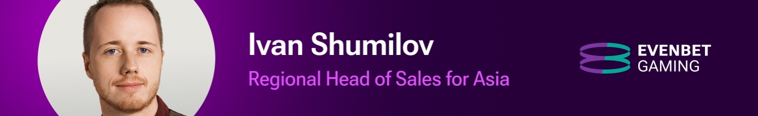 Ivan Shumilov, Regional Head of Sales for Asia at EvenBet Gaming. Illustration for the article about iGaming trends for 2026