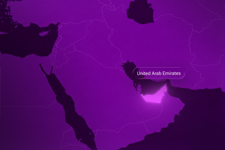 United Arab Emirates on the map. Illustration for the article about UAE iGaming situation