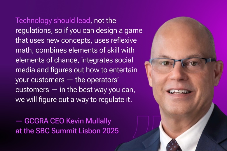 The quotation of GCGRA CEO Kevin Mullally about the UAE gambling regulation. Illustration for the article about iGaming in the UAE. 