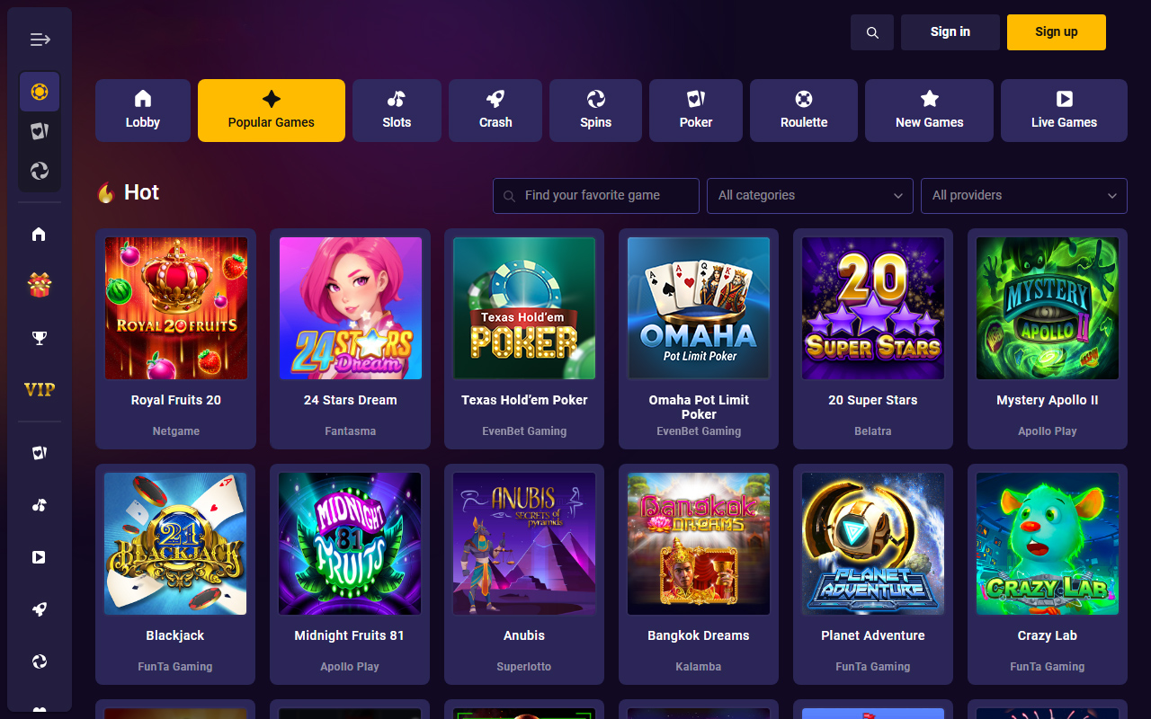 Screenshot of One-Click Poker integrated into an online casino platform