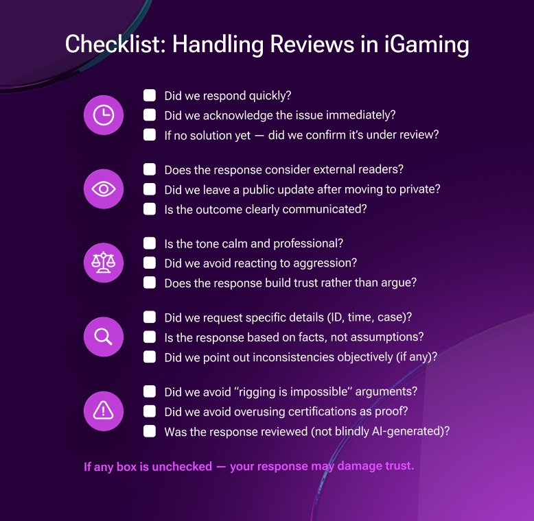 Checklist: Handling Reviews in iGaming