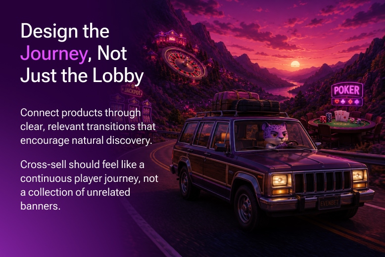 Tip card explaining that iGaming operators should design connected player journeys instead of treating the lobby as a set of separate product banners.