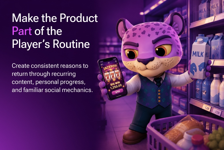 Illustration showing how iGaming products can become part of a player’s daily routine through recurring content, progress, and social interaction.